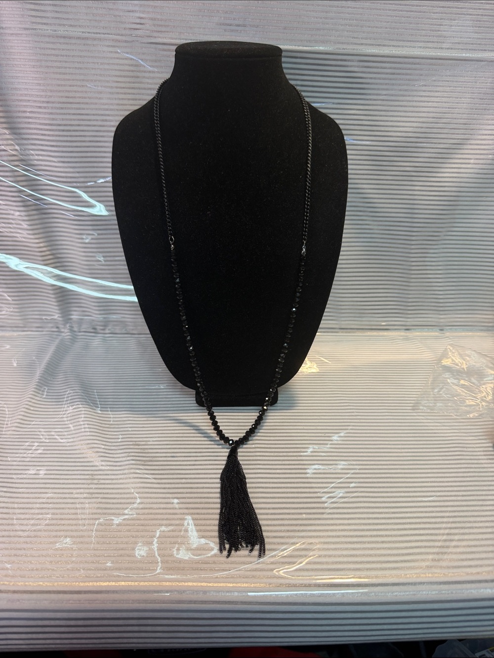 Source Unknown Black Beaded Tassel Necklace for Women